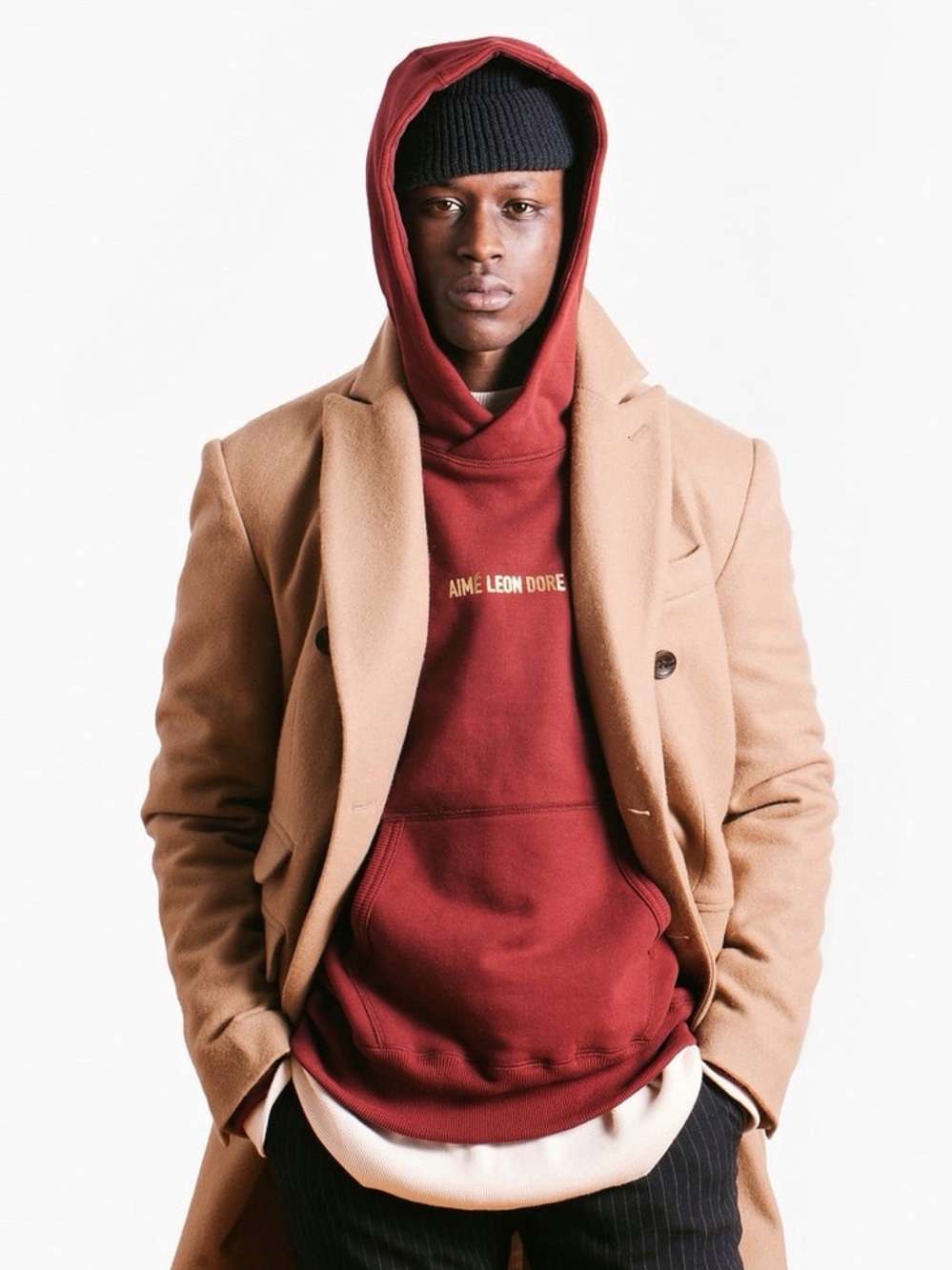 Aimé Leon Dore Burgundy Gold Foil Hoodie - Medium